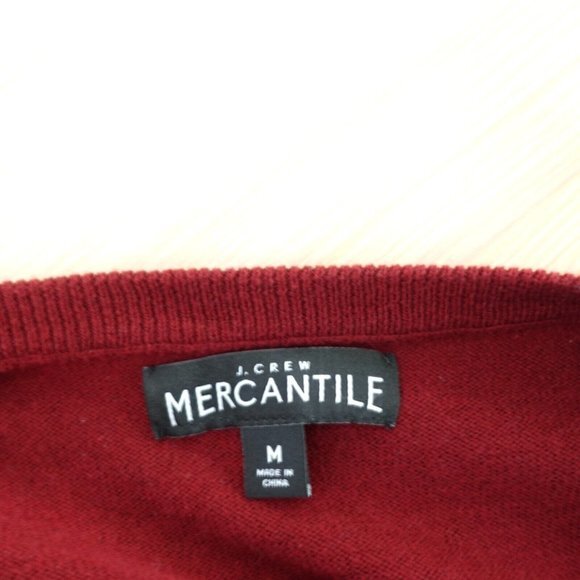 Burgundy V Neck Sweater Men Medium Wool Knit Pullover Jumper L/S Triblend J CREW - Picture 3 of 8